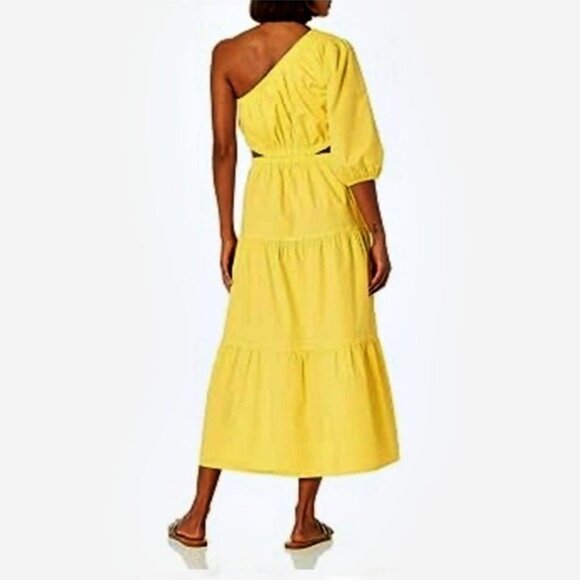 🎄NWT The Drop April Tiered One-Shoulder Lemon Midi Dress w/ Pockets Size Large - Picture 2 of 4